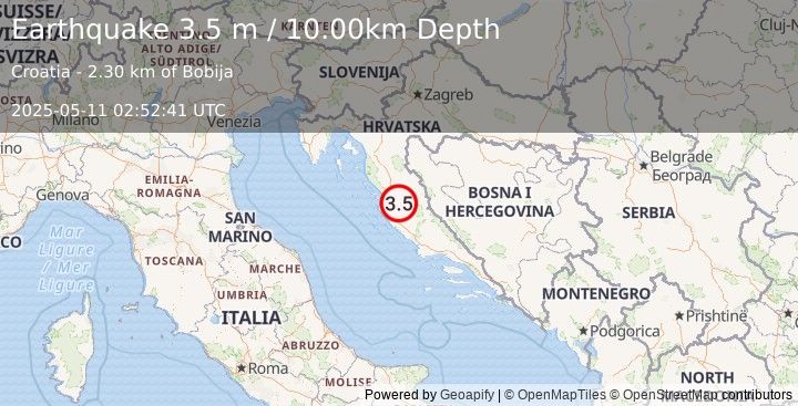 Earthquake CROATIA (2.7 ml) (2025-05-11 02:52:41 UTC)