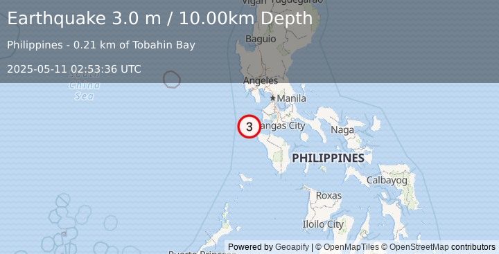 Earthquake MINDORO, PHILIPPINES (3.0 m) (2025-05-11 02:53:36 UTC)