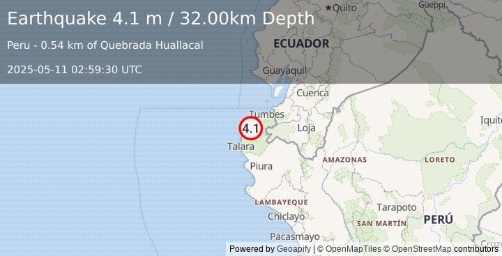 Earthquake PERU-ECUADOR BORDER REGION (4.1 m) (2025-05-11 02:59:30 UTC)