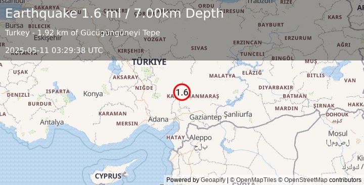 Earthquake CENTRAL TURKEY (1.6 ml) (2025-05-11 03:29:38 UTC)