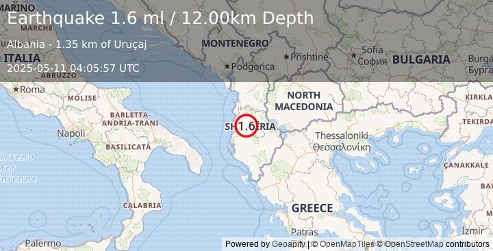 Earthquake ALBANIA (1.7 ml) (2025-05-11 04:05:55 UTC)