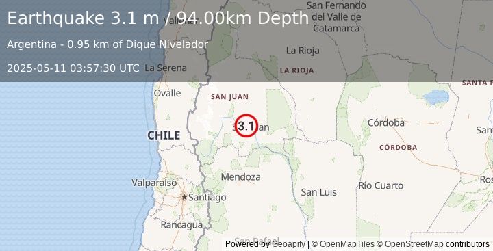 Earthquake SAN JUAN, ARGENTINA (3.1 m) (2025-05-11 03:57:30 UTC)