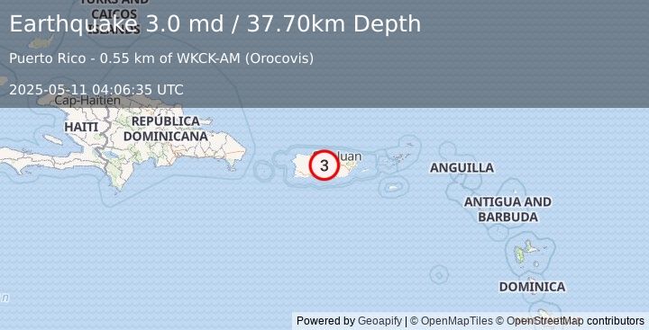 Earthquake PUERTO RICO (3.0 md) (2025-05-11 04:06:35 UTC)