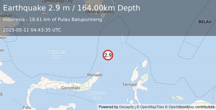 Earthquake KEPULAUAN SANGIHE, INDONESIA (2.9 m) (2025-05-11 04:43:35 UTC)