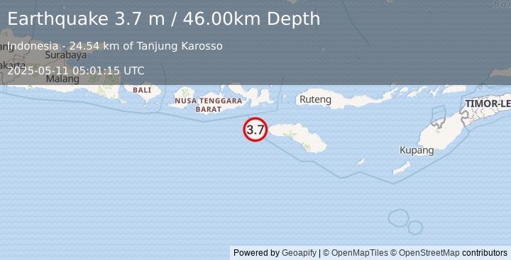 Earthquake SUMBAWA REGION, INDONESIA (3.7 m) (2025-05-11 05:01:15 UTC)