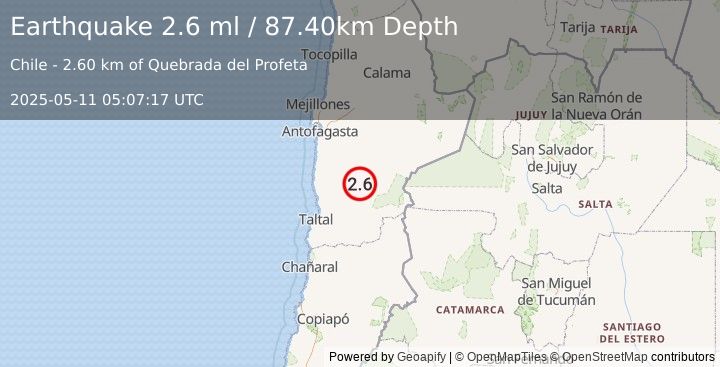 Earthquake ANTOFAGASTA, CHILE (2.6 ml) (2025-05-11 05:07:17 UTC)