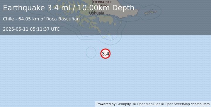 Earthquake DRAKE PASSAGE (3.4 ml) (2025-05-11 05:11:37 UTC)