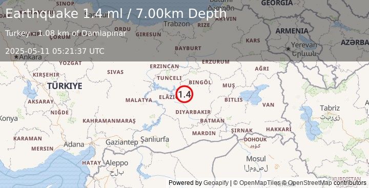 Earthquake EASTERN TURKEY (1.4 ml) (2025-05-11 05:21:37 UTC)