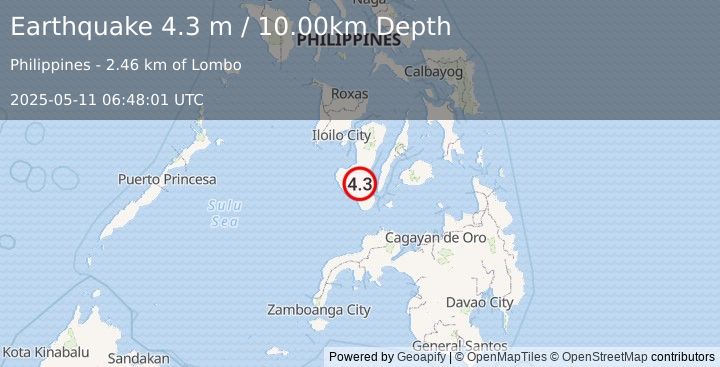 Earthquake NEGROS, PHILIPPINES (4.3 m) (2025-05-11 06:48:01 UTC)