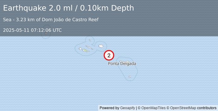 Earthquake AZORES ISLANDS, PORTUGAL (2.0 ml) (2025-05-11 07:12:06 UTC)