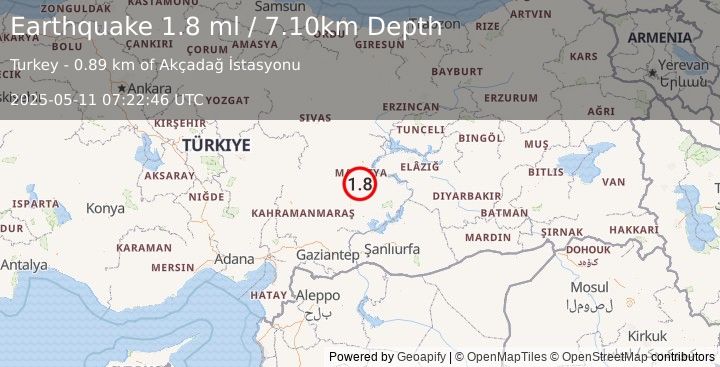 Earthquake EASTERN TURKEY (1.8 ml) (2025-05-11 07:22:46 UTC)