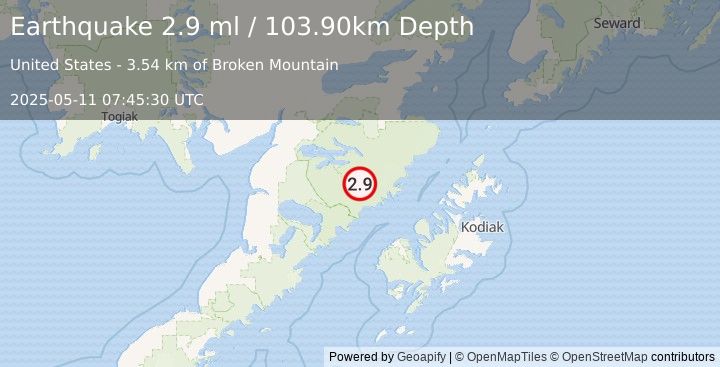Earthquake ALASKA PENINSULA (2.9 ml) (2025-05-11 07:45:30 UTC)