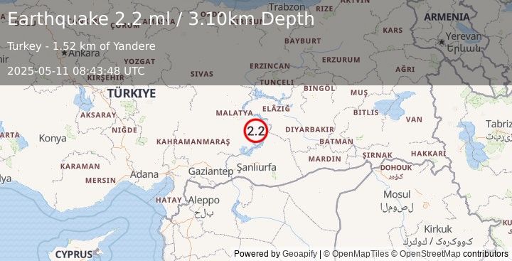 Earthquake EASTERN TURKEY (2.2 ml) (2025-05-11 08:43:49 UTC)