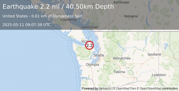 Earthquake STR. OF JUAN DE FUCA, WASHINGTON (2.2 ml) (2025-05-11 09:07:39 UTC)