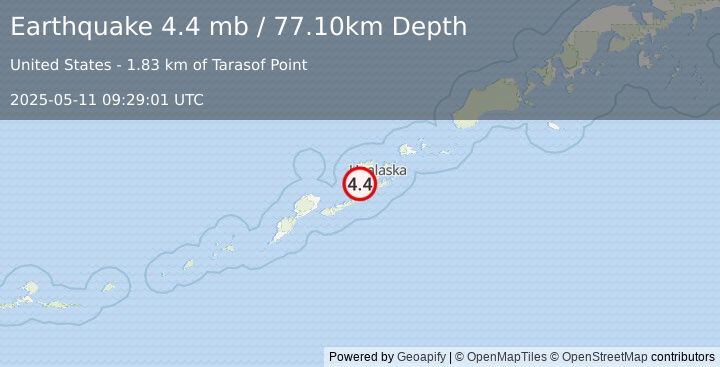 Earthquake FOX ISLANDS, ALEUTIAN ISLANDS (4.4 mb) (2025-05-11 09:29:01 UTC)
