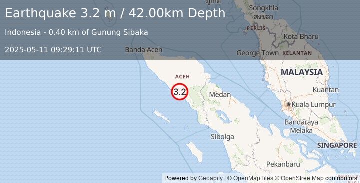 Earthquake NORTHERN SUMATRA, INDONESIA (3.2 m) (2025-05-11 09:29:11 UTC)