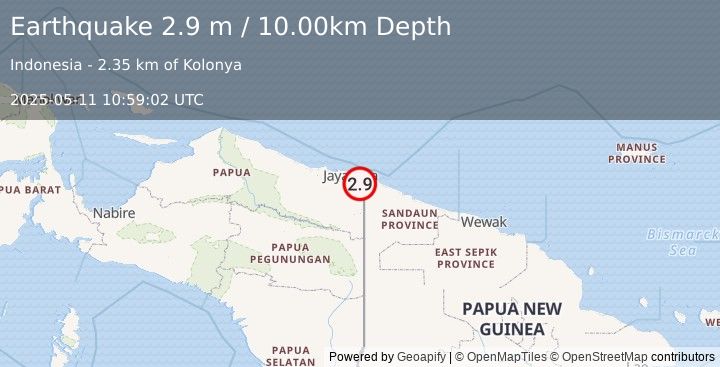 Earthquake NEAR N COAST OF PAPUA, INDONESIA (2.9 m) (2025-05-11 10:59:02 UTC)