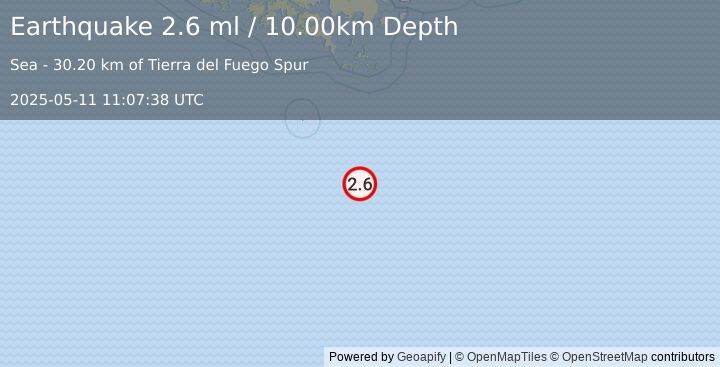 Earthquake DRAKE PASSAGE (2.6 ml) (2025-05-11 11:07:38 UTC)