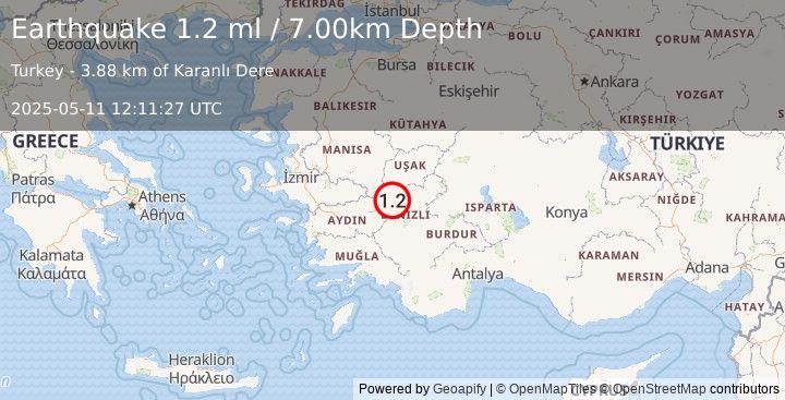 Earthquake WESTERN TURKEY (1.2 ml) (2025-05-11 12:11:27 UTC)
