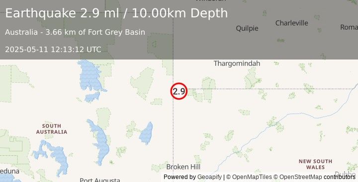 Earthquake NEW SOUTH WALES, AUSTRALIA (2.9 ml) (2025-05-11 12:13:12 UTC)