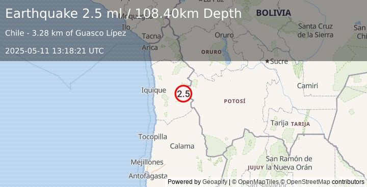 Earthquake TARAPACA, CHILE (2.5 ml) (2025-05-11 13:18:21 UTC)