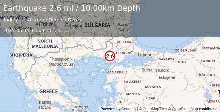 Earthquake WESTERN TURKEY (2.6 ml) (2025-05-11 15:04:31 UTC)