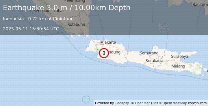 Earthquake JAVA, INDONESIA (3.0 m) (2025-05-11 15:30:54 UTC)
