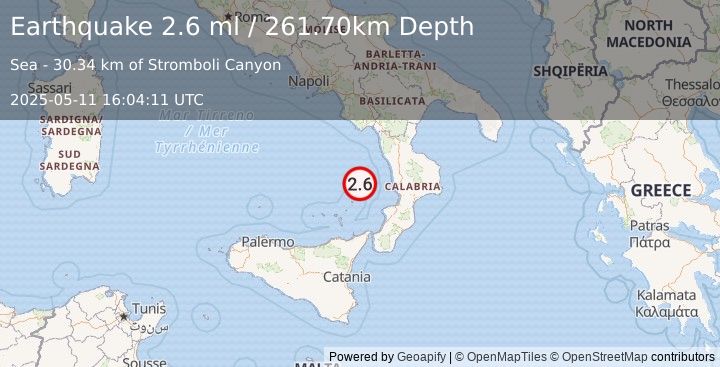 Earthquake SOUTHERN ITALY (2.6 ml) (2025-05-11 16:04:11 UTC)