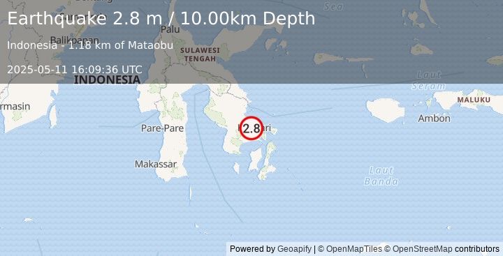 Earthquake SULAWESI, INDONESIA (2.8 m) (2025-05-11 16:09:36 UTC)