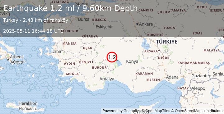 Earthquake WESTERN TURKEY (1.2 ml) (2025-05-11 16:44:18 UTC)