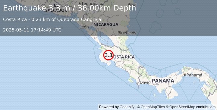 Earthquake COSTA RICA (3.3 m) (2025-05-11 17:14:49 UTC)