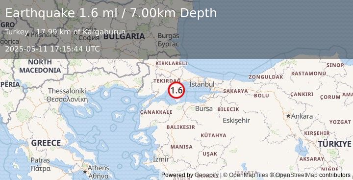 Earthquake WESTERN TURKEY (1.6 ml) (2025-05-11 17:15:44 UTC)