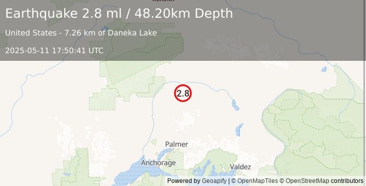 Earthquake CENTRAL ALASKA (2.8 ml) (2025-05-11 17:50:41 UTC)