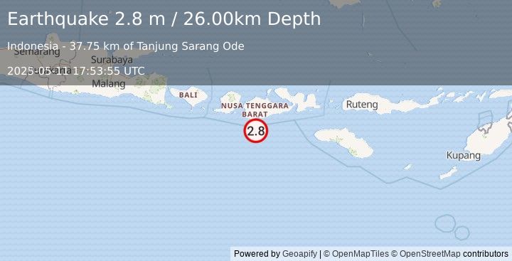 Earthquake SUMBAWA REGION, INDONESIA (2.8 m) (2025-05-11 17:53:55 UTC)