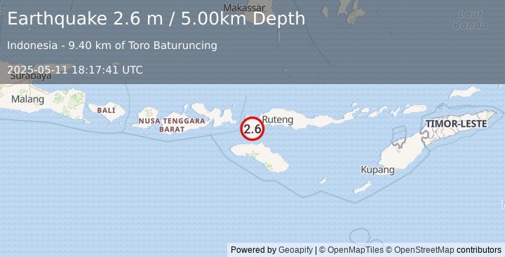 Earthquake FLORES REGION, INDONESIA (2.6 m) (2025-05-11 18:17:41 UTC)