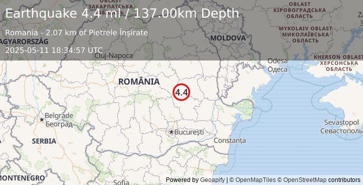 Earthquake ROMANIA (4.6 ml) (2025-05-11 18:34:57 UTC)