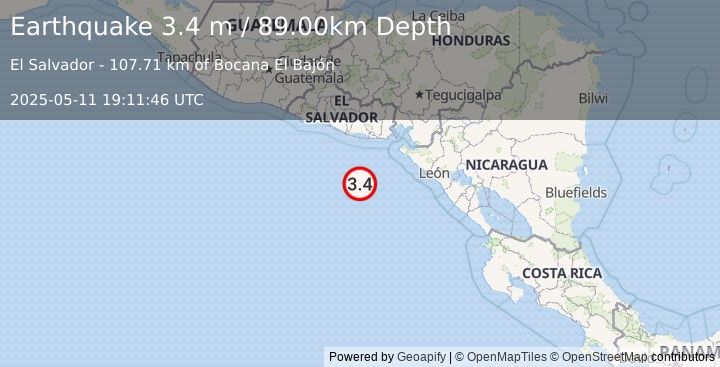 Earthquake OFFSHORE EL SALVADOR (3.0 m) (2025-05-11 19:11:51 UTC)
