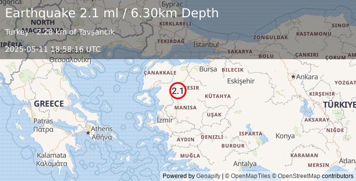 Earthquake WESTERN TURKEY (2.1 ml) (2025-05-11 18:58:16 UTC)