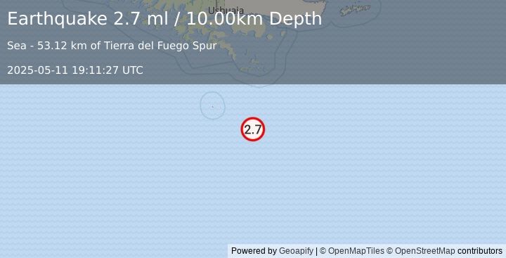 Earthquake DRAKE PASSAGE (2.7 ml) (2025-05-11 19:11:27 UTC)