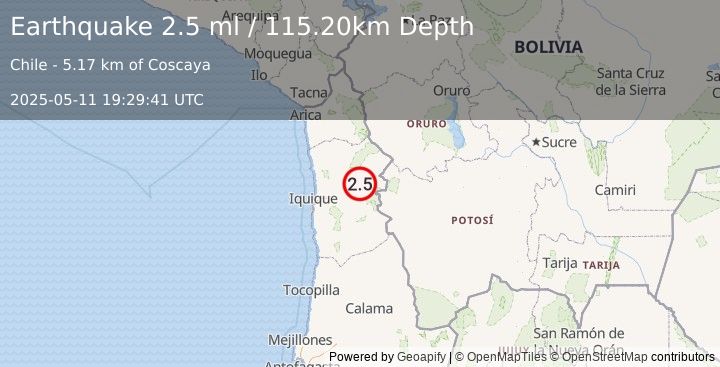 Earthquake TARAPACA, CHILE (2.5 ml) (2025-05-11 19:29:41 UTC)