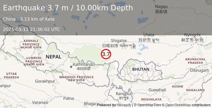 Earthquake WESTERN XIZANG (3.7 m) (2025-05-11 21:36:02 UTC)
