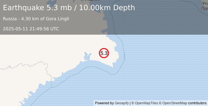 Earthquake NEAR S COAST OF CHUKOTKA, RUSSIA (5.3 mw) (2025-05-11 21:49:57 UTC)