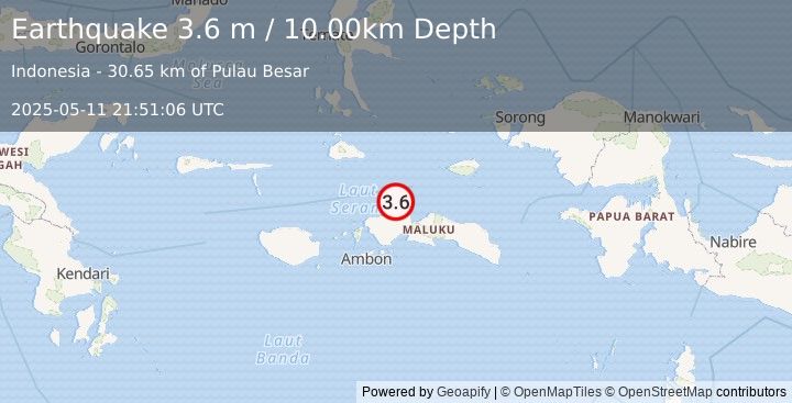 Earthquake CERAM SEA, INDONESIA (3.6 m) (2025-05-11 21:51:06 UTC)