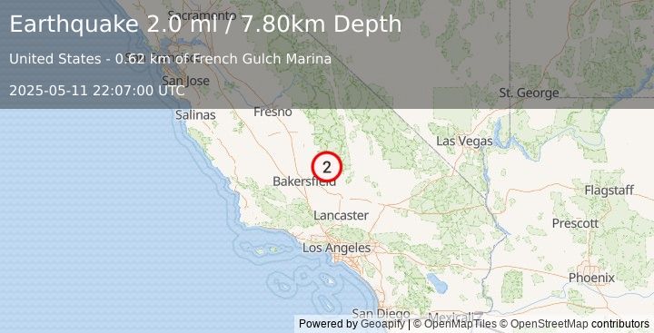 Earthquake CENTRAL CALIFORNIA (2.0 ml) (2025-05-11 22:07:00 UTC)