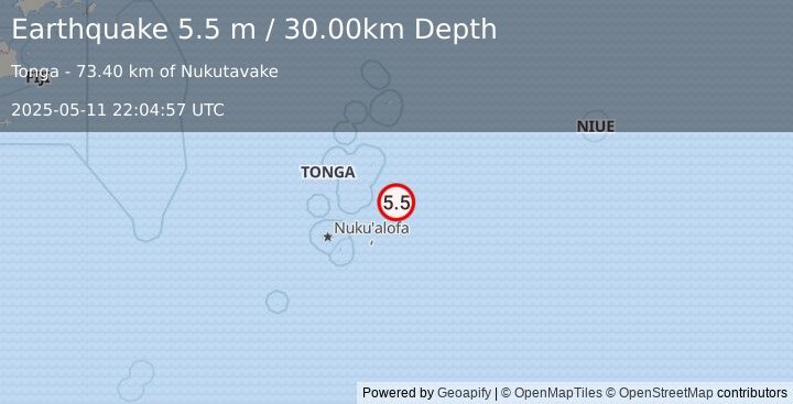 Earthquake TONGA (5.5 mw) (2025-05-11 22:04:56 UTC)