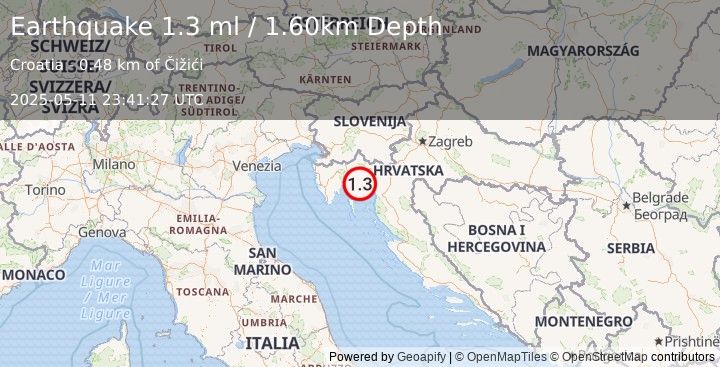 Earthquake CROATIA (1.3 ml) (2025-05-11 23:41:27 UTC)