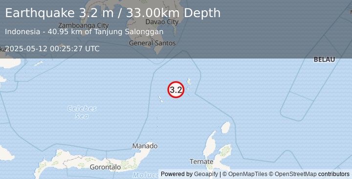 Earthquake KEPULAUAN TALAUD, INDONESIA (3.2 m) (2025-05-12 00:25:27 UTC)