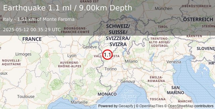 Earthquake NORTHERN ITALY (1.1 ml) (2025-05-12 00:35:29 UTC)