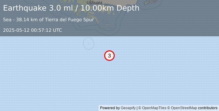 Earthquake DRAKE PASSAGE (3.0 ml) (2025-05-12 00:57:12 UTC)