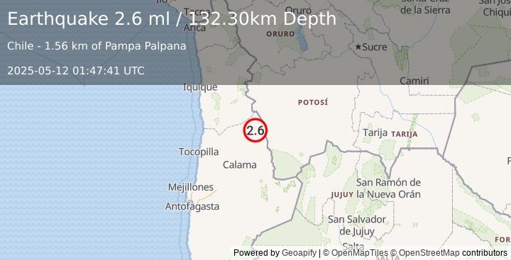 Earthquake ANTOFAGASTA, CHILE (2.6 ml) (2025-05-12 01:47:41 UTC)